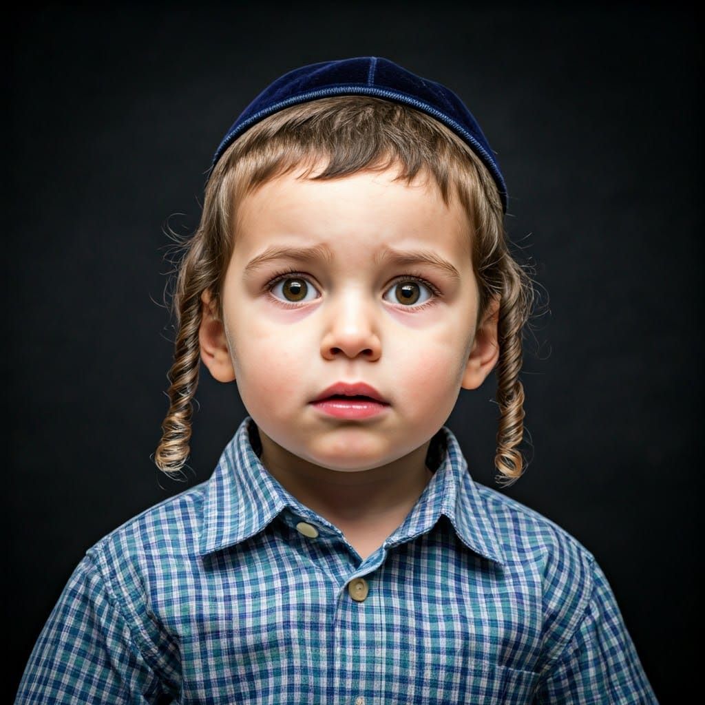 Worried Young Boy Portrait in Traditional Style