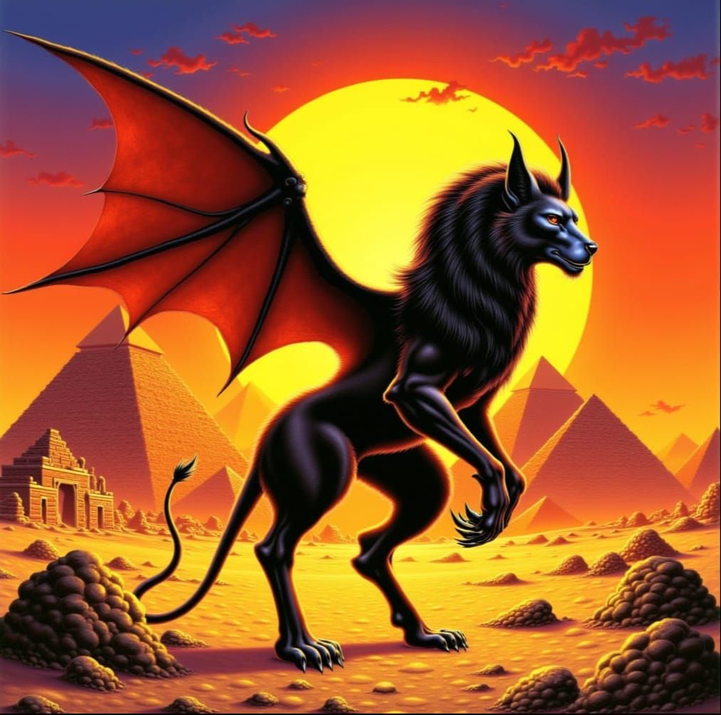 Manticore Hybrid in Ancient Egypt by the Nile River