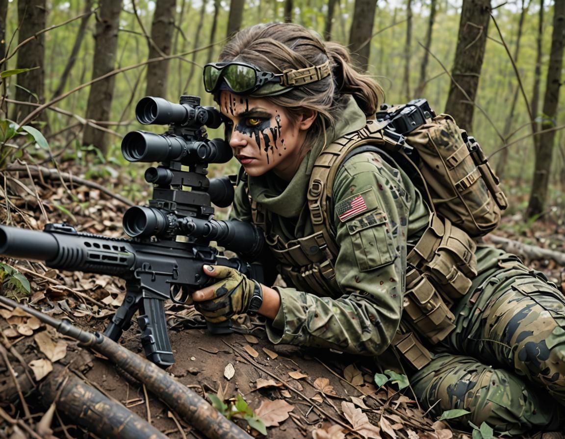 Female Sniper with Multiple Scopes