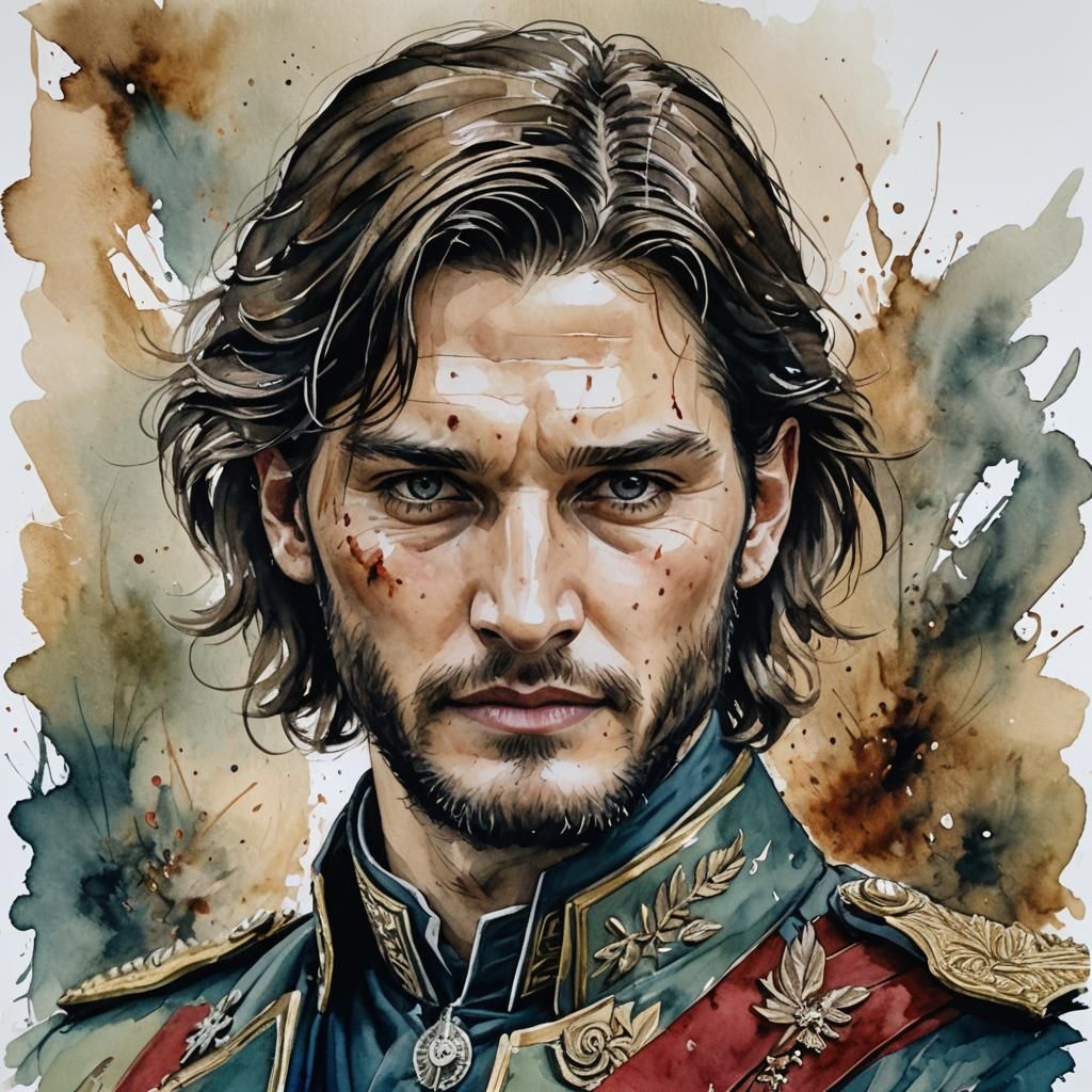 Watercolor Portrait of General Kirigan in Waterhouse Style