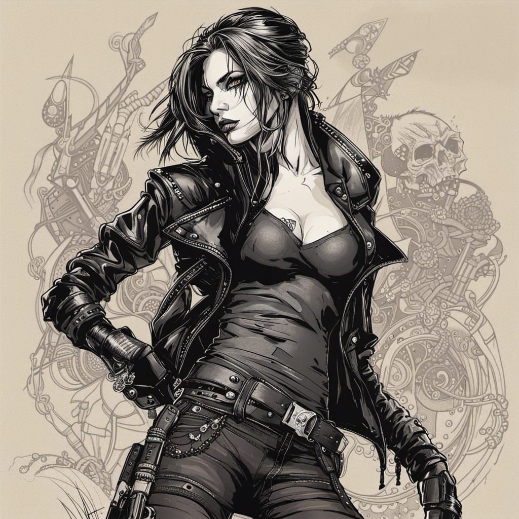 Cyberpunk Assassin in Ink and Pen Style