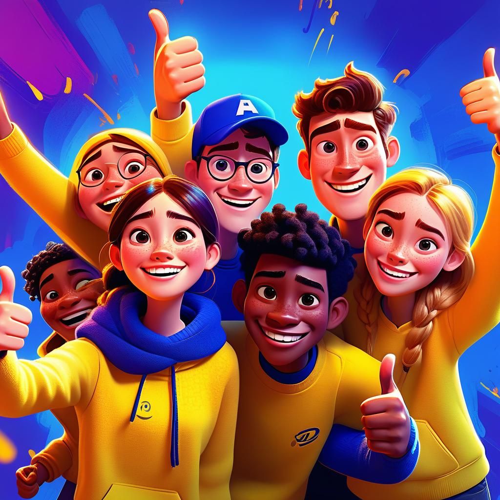 Happy Teenagers Give Thumbs Up: Pixar-Style Digital Art