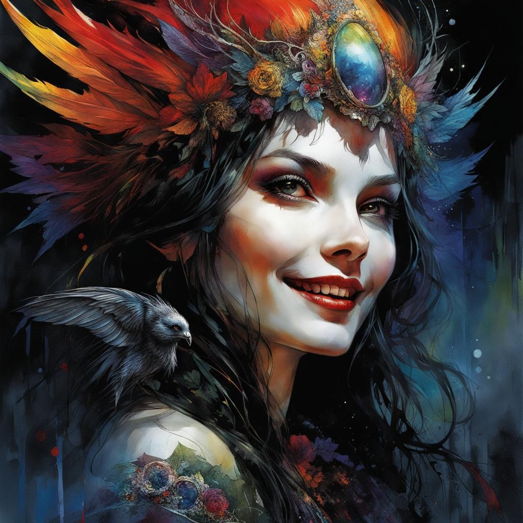 Rainbow Vampire Grinning in the Night, Digital Art