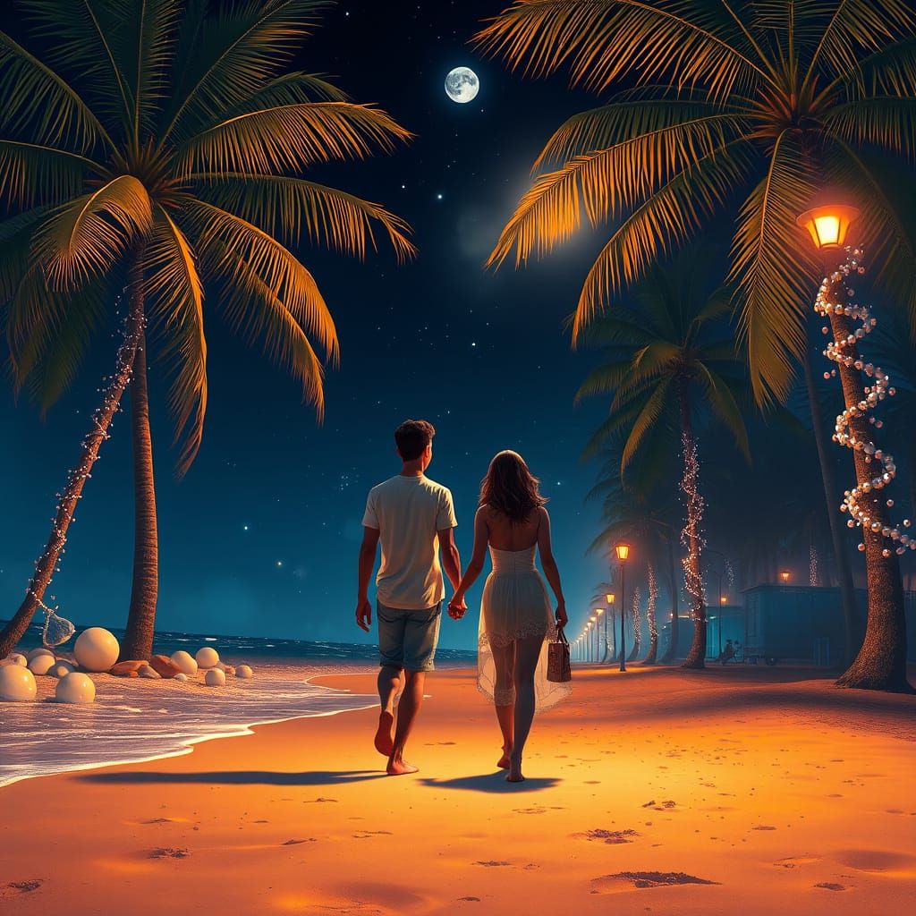 Moonlit Beach Serenade in Dreamlike Paradise
