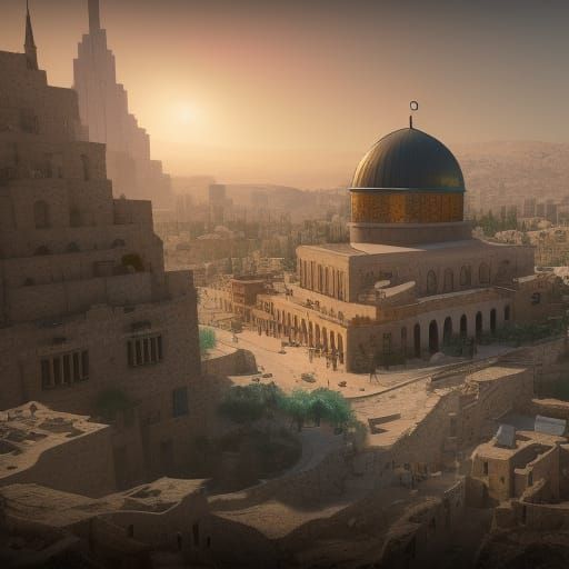 Fantastical Matte Painting of Palestine in Deep Color