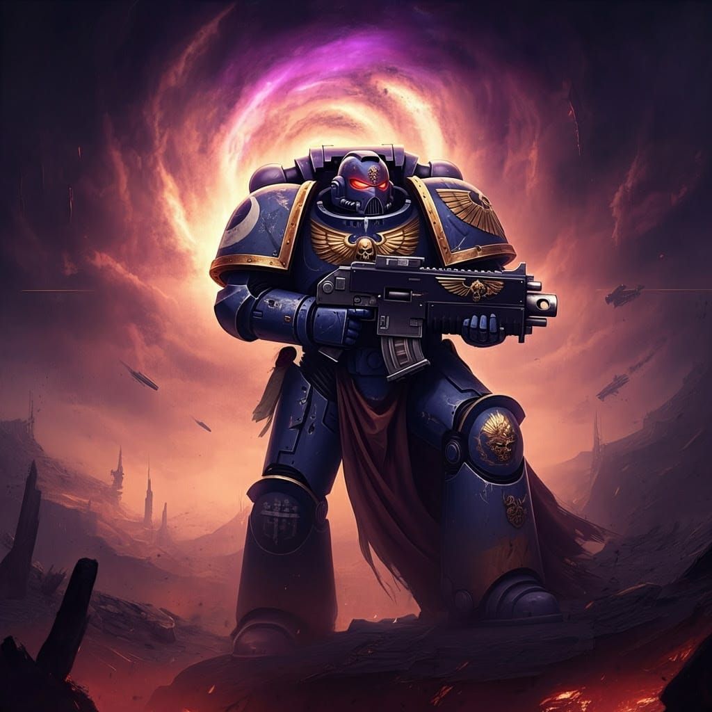 Epic Space Marine Stands Vigilant Amidst War-Torn World in C...