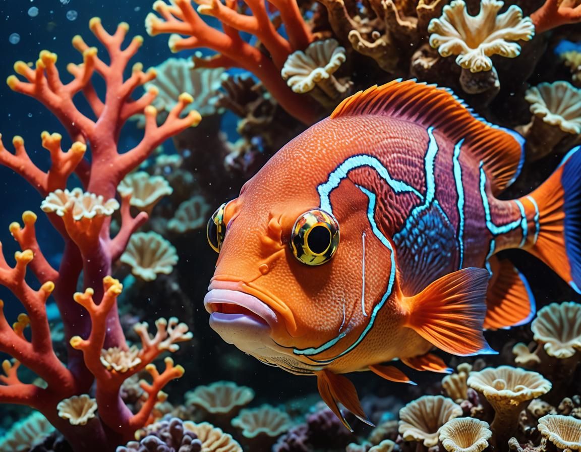 Vibrant Coral Reef Fish Portrait in Stylized Realism