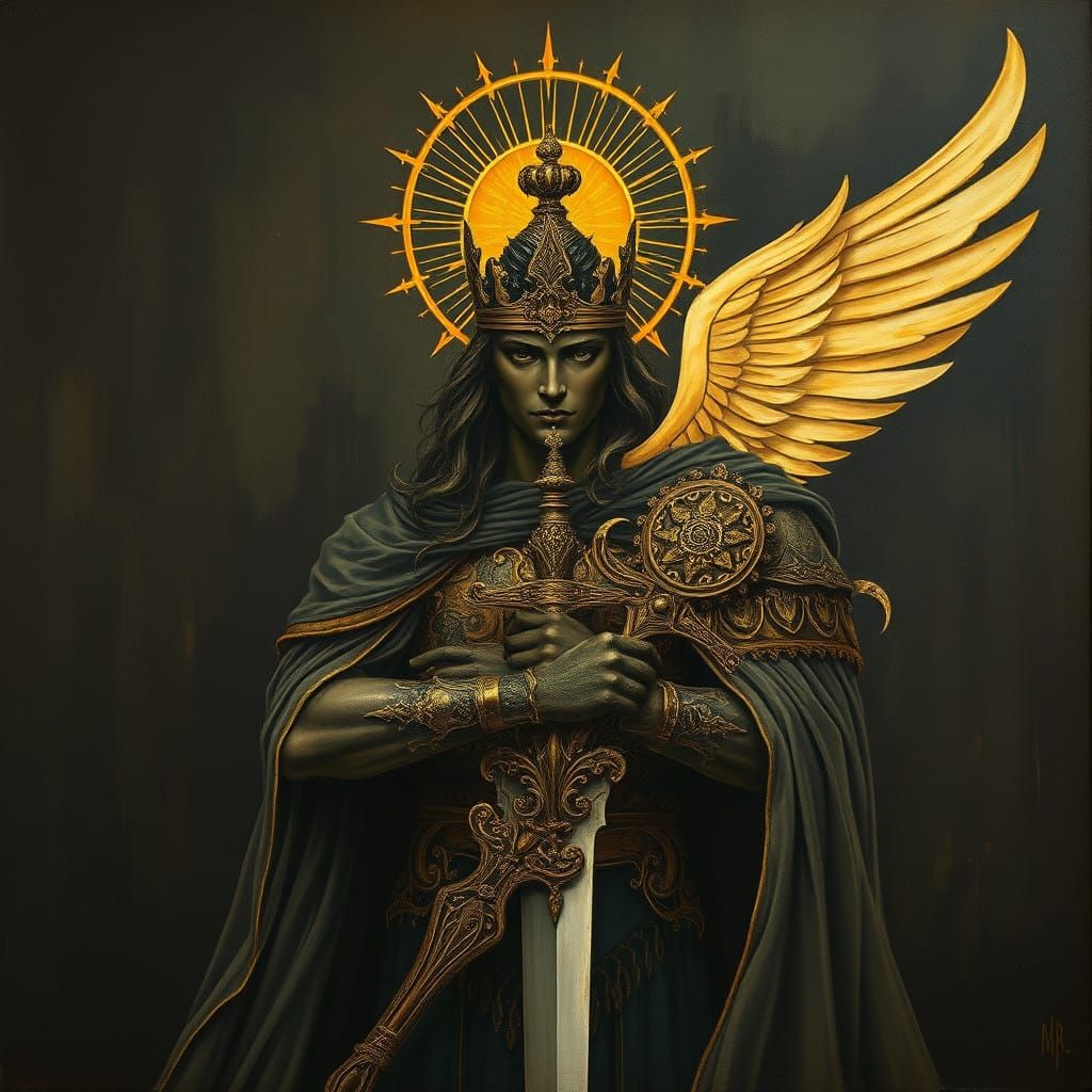 Ethereal Knight in Golden Armor with Radiant Wings