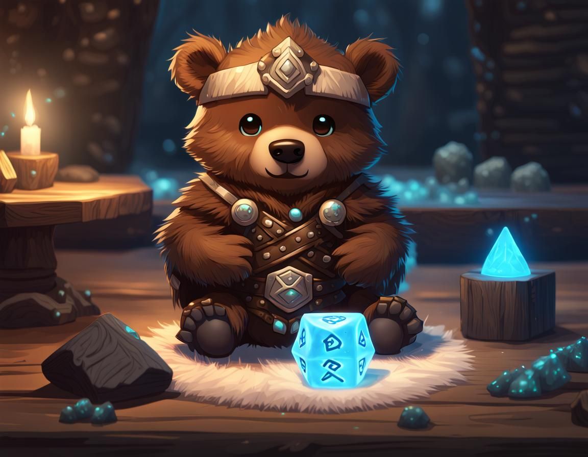 Hyperrealistic Chibi Bear Barbarian Playing DND