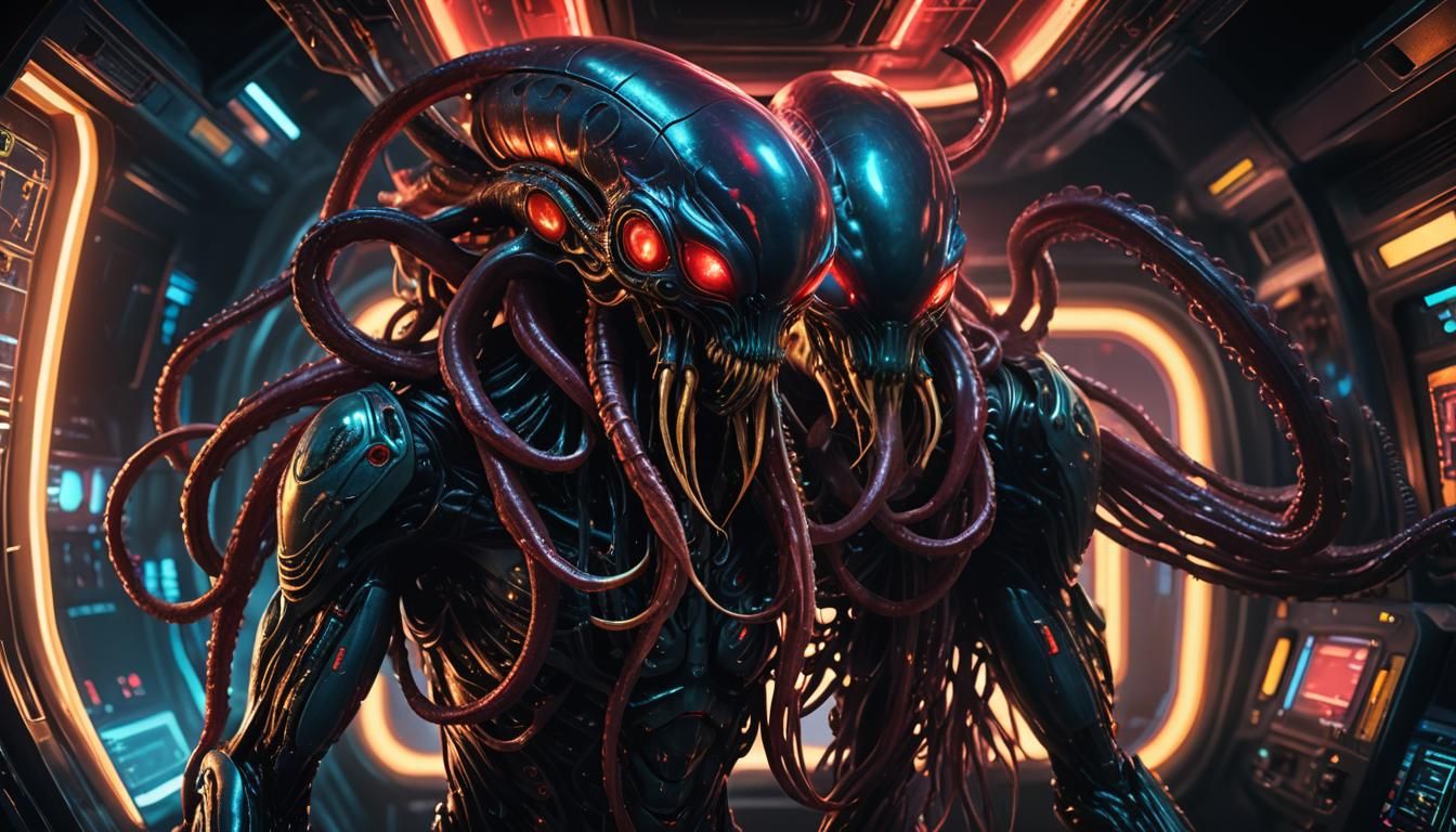 Hyperrealistic Alien Concept Art in Spaceship