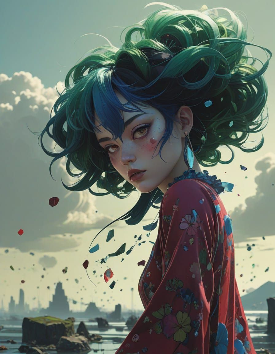 Whimsical Crimson-Lipped Danseuse in Futuristic Frenzy