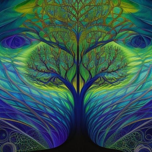 Abstract Tree: Intricate Liquid Crystal Illustration