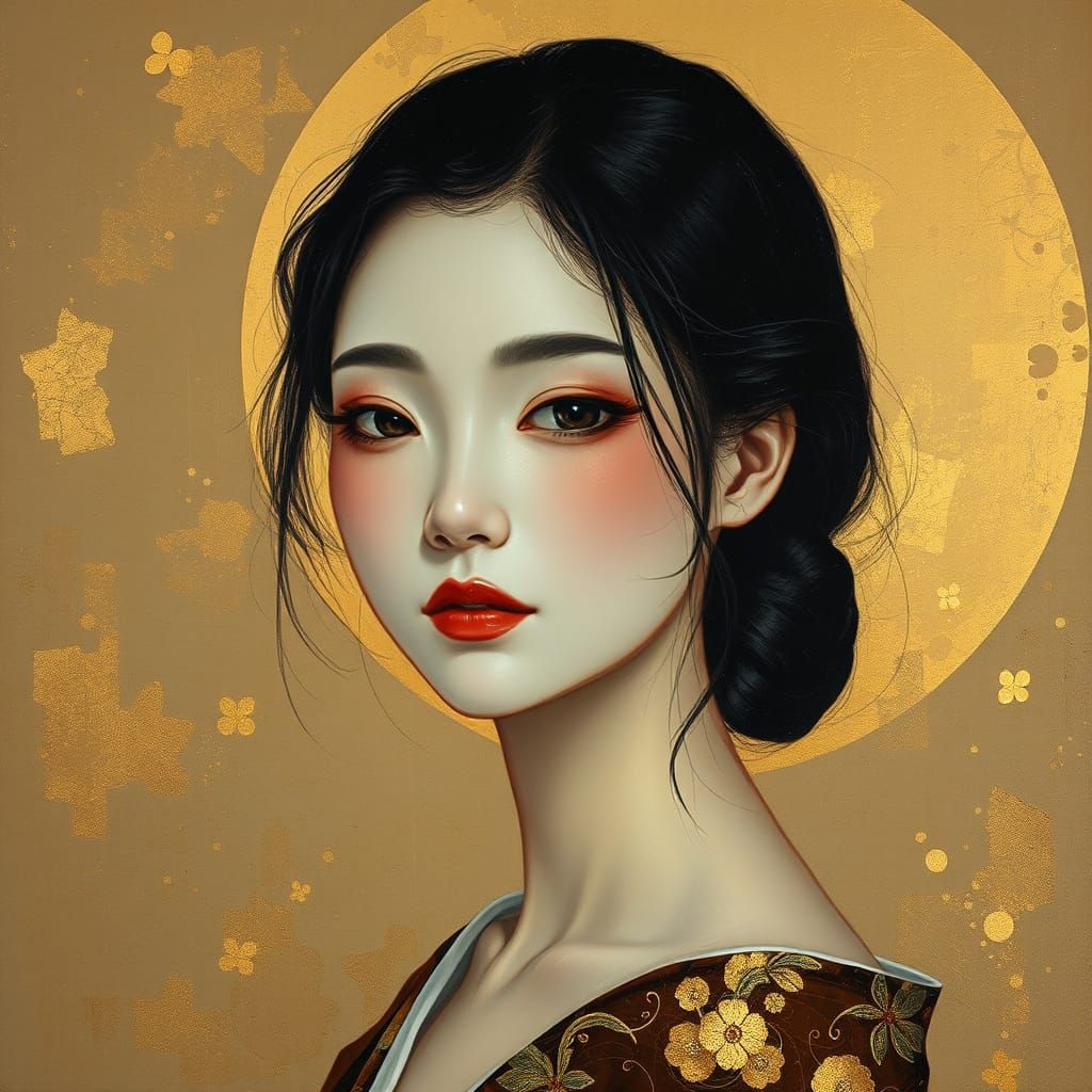 Japanese Goddess in Golden Hues
