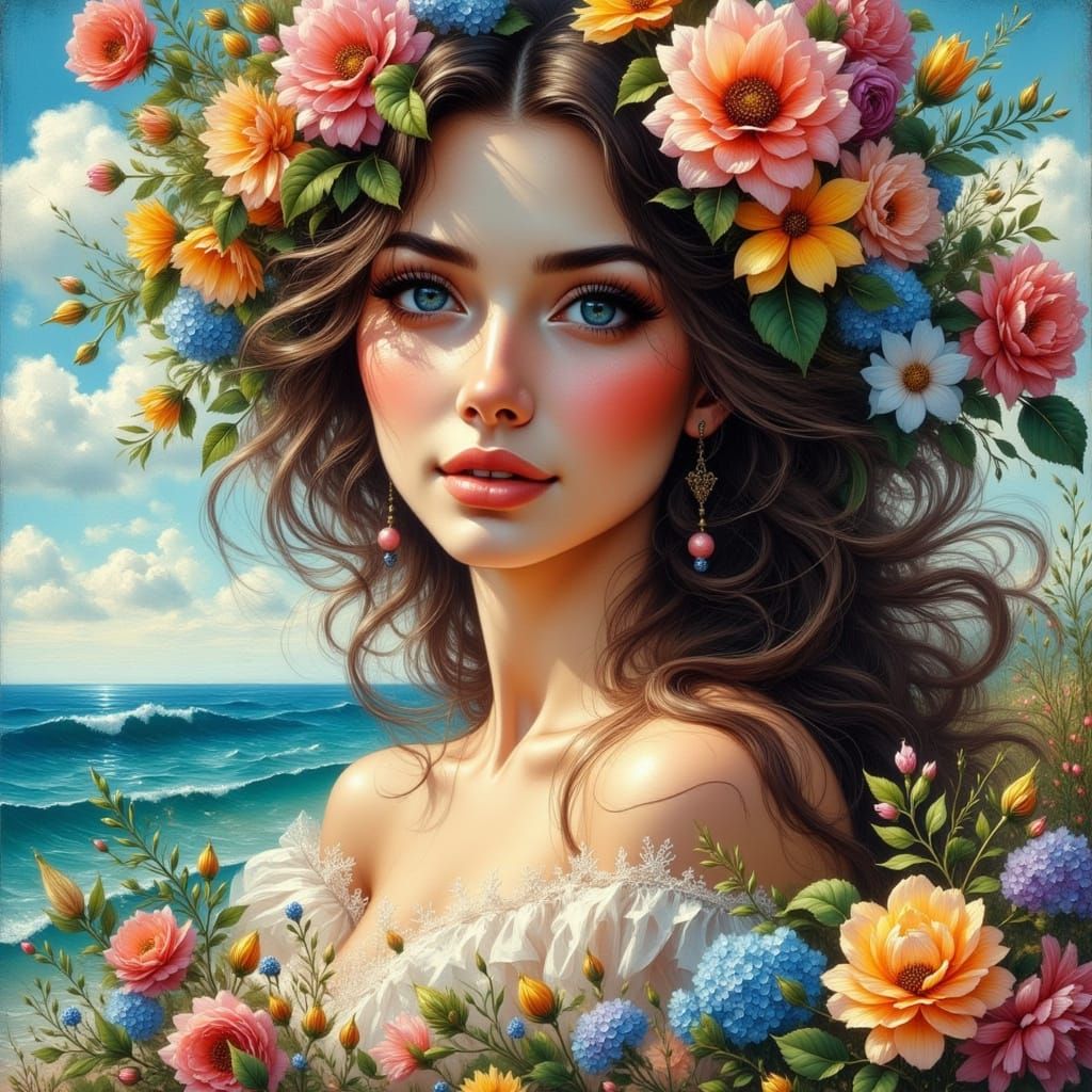 Au bord de la mer , jolie dame !!