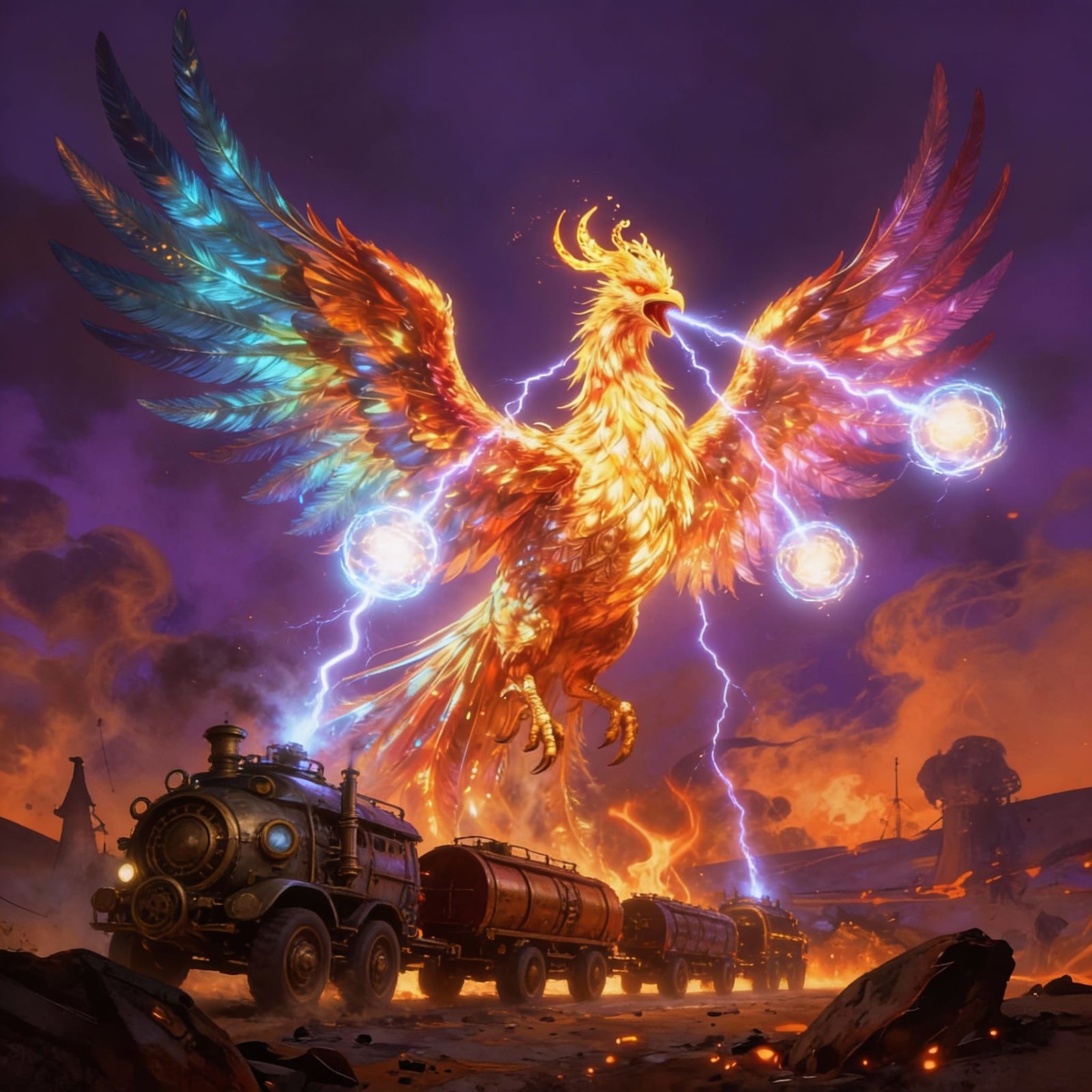 Golden Phoenix Rises from Embers in Dramatic Wasteland