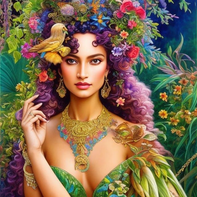 Princess in Maximalist Garden: Alcohol Ink Digital Art