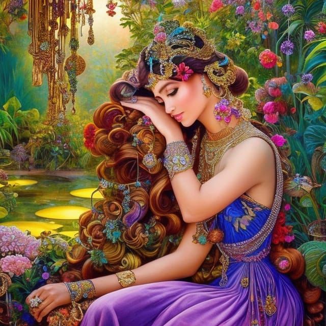 Hyperrealistic Princess in Garden with Volumetric Lighting