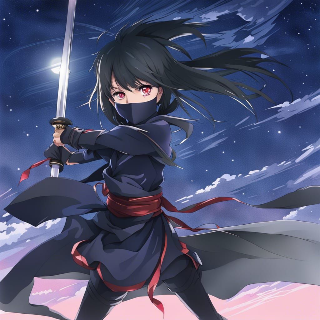 Triumphant Ninja Emerges in Anime Style