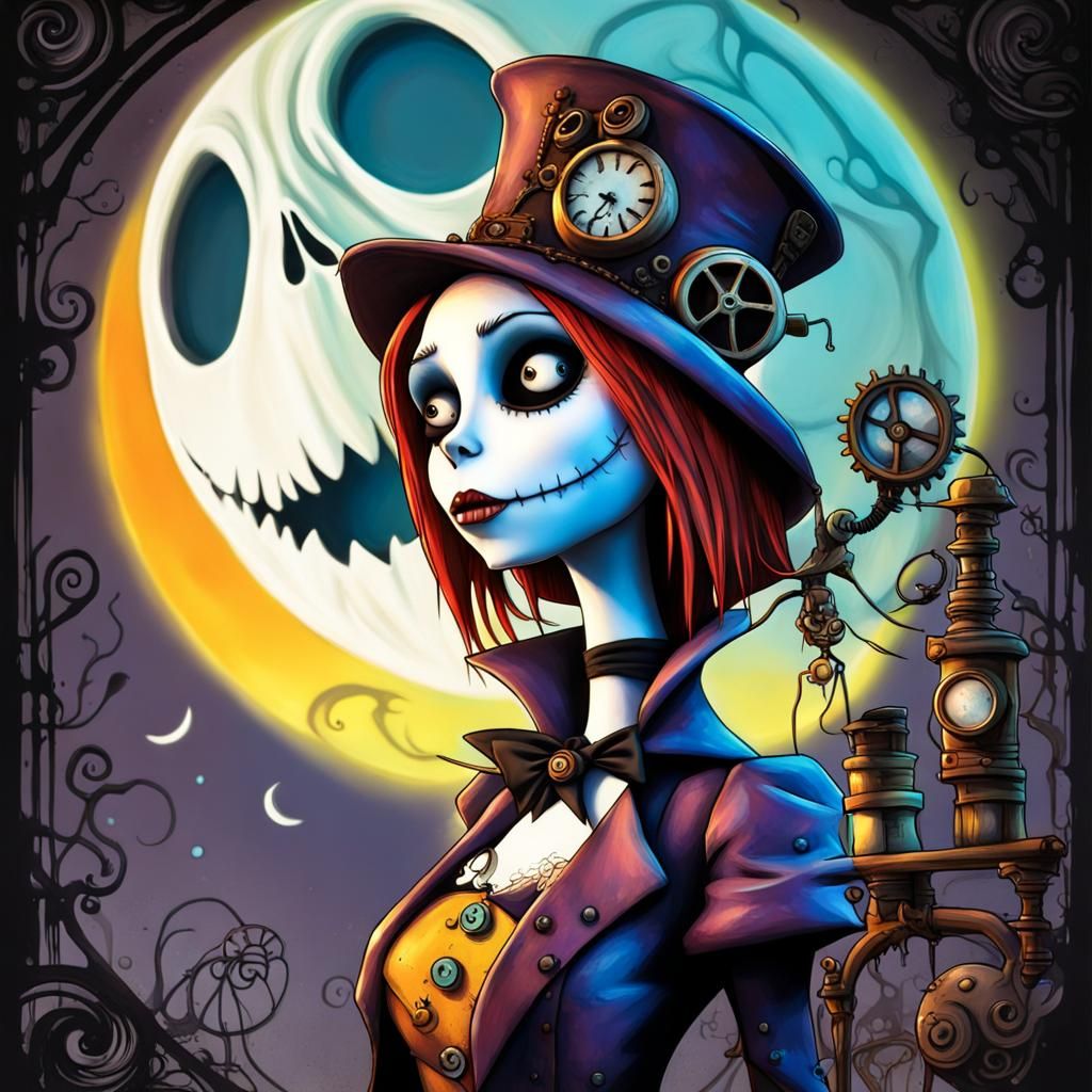 Steampunk Sally with Full Moon, Graffiti Art