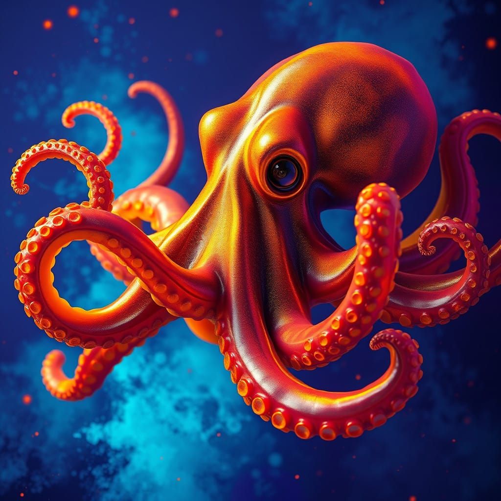 Vibrant Octopus in Dark Fantasy Setting