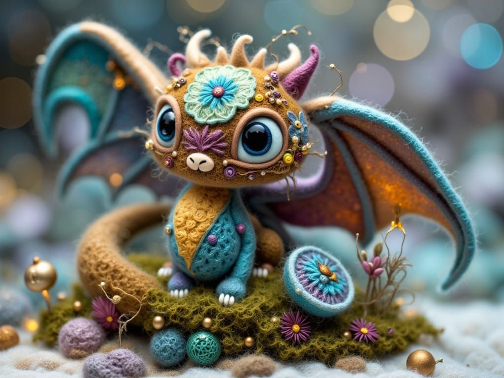 Felt Dragon Hatching From Knitted Wool Egg