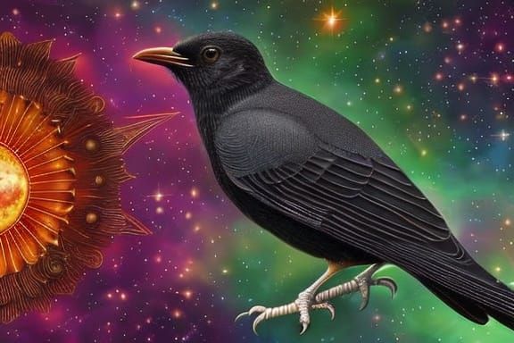 Detailed Blackbird Perched on Branch: Naturalistic Bird Port...