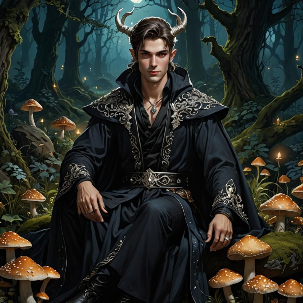 Fae Prince in Magic Forest Glen at Night