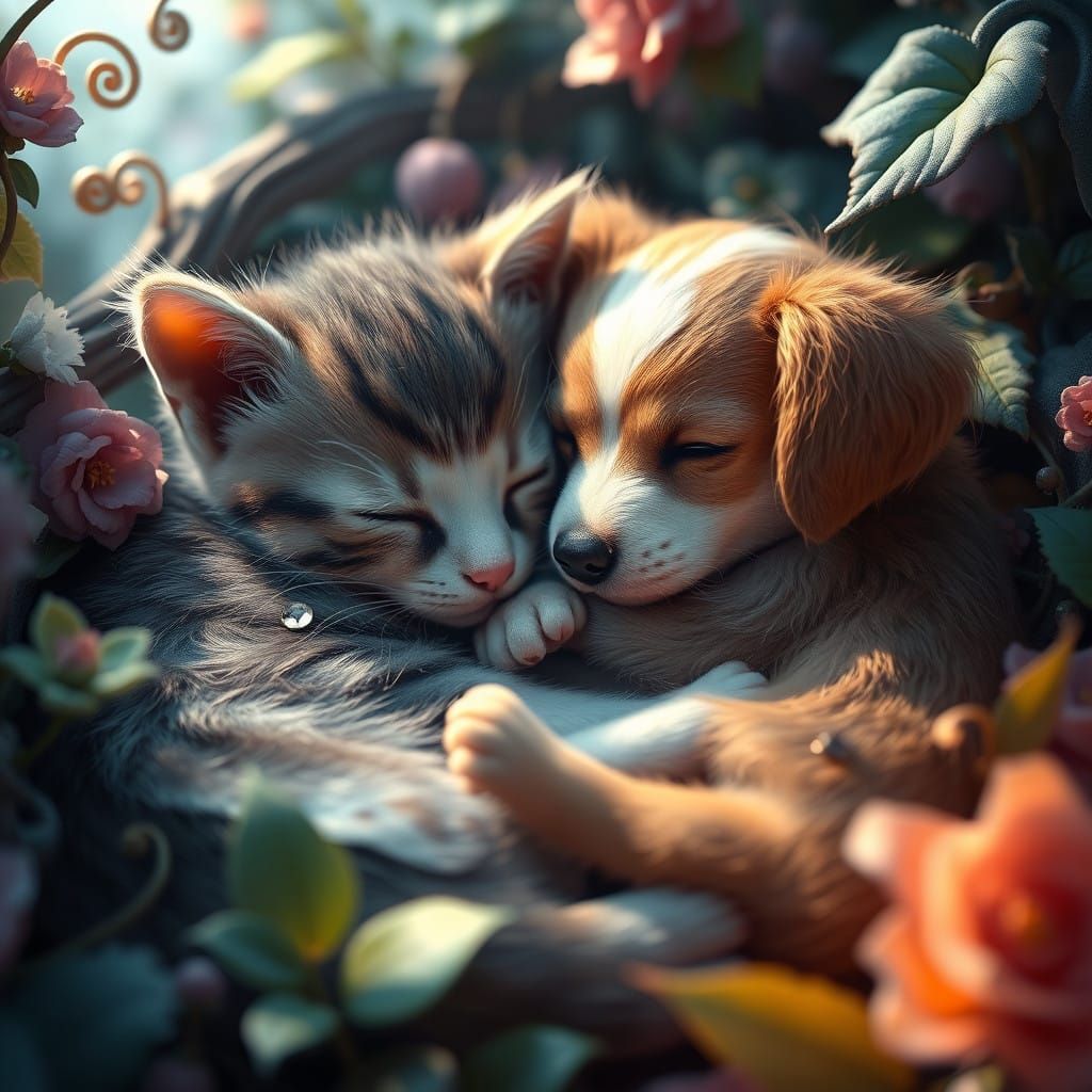 Whimsical Slumber Scene in a Fantastical Realm