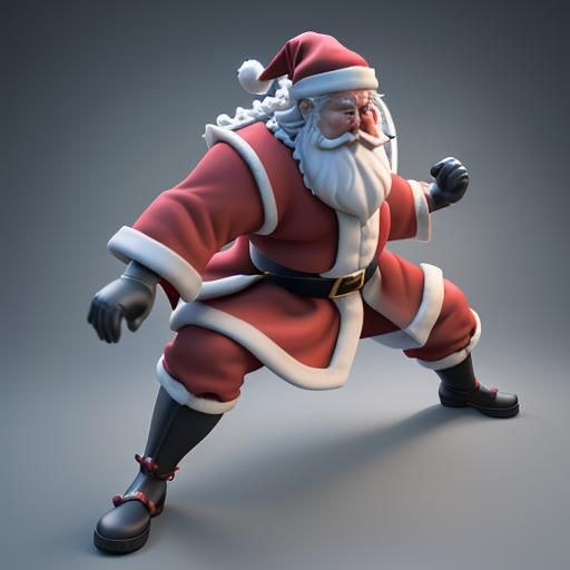 Santa Claus Battles a Black Samurai in 3D