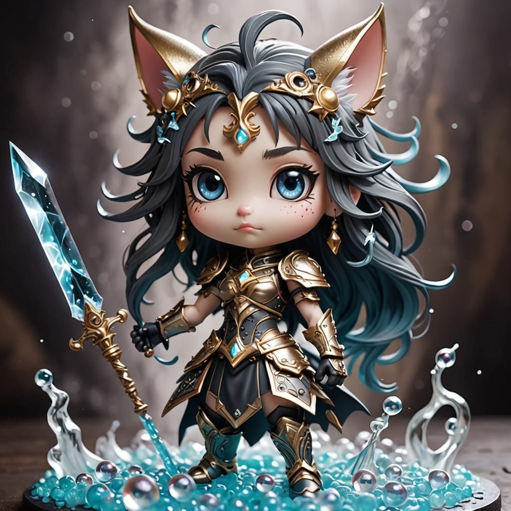 Abstract Catgirl Warrior with Bubble Sword