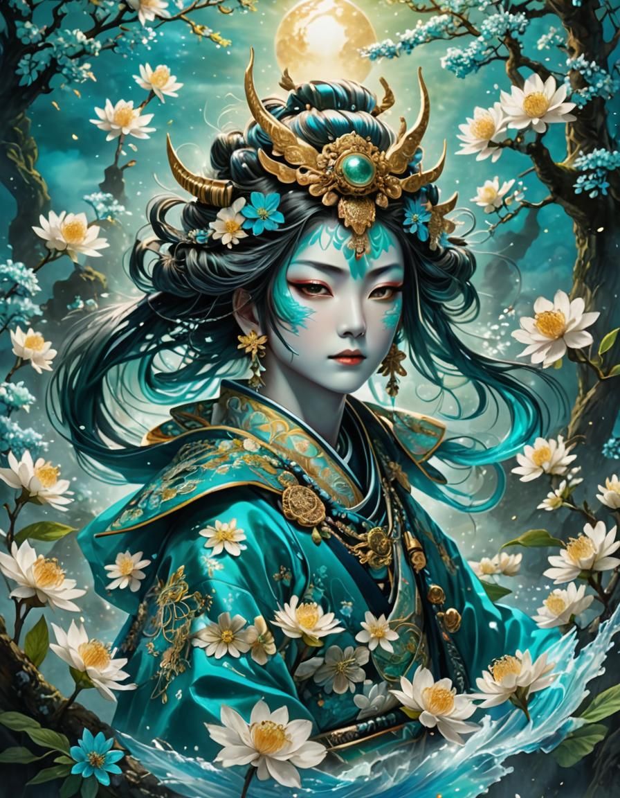 Magical Samurai with Kabuki Makeup and Fairy Wings