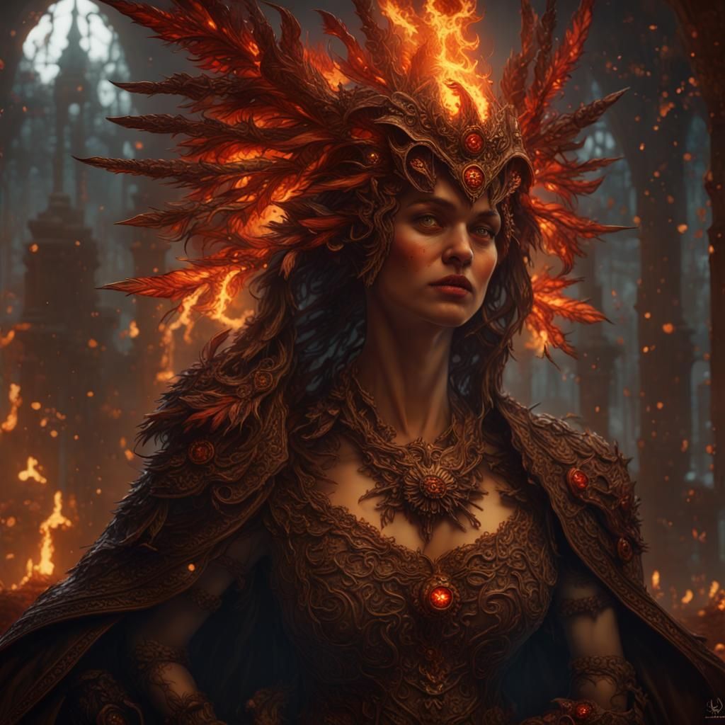 Warlock Reborn with Phoenix: Dark Fantasy Art