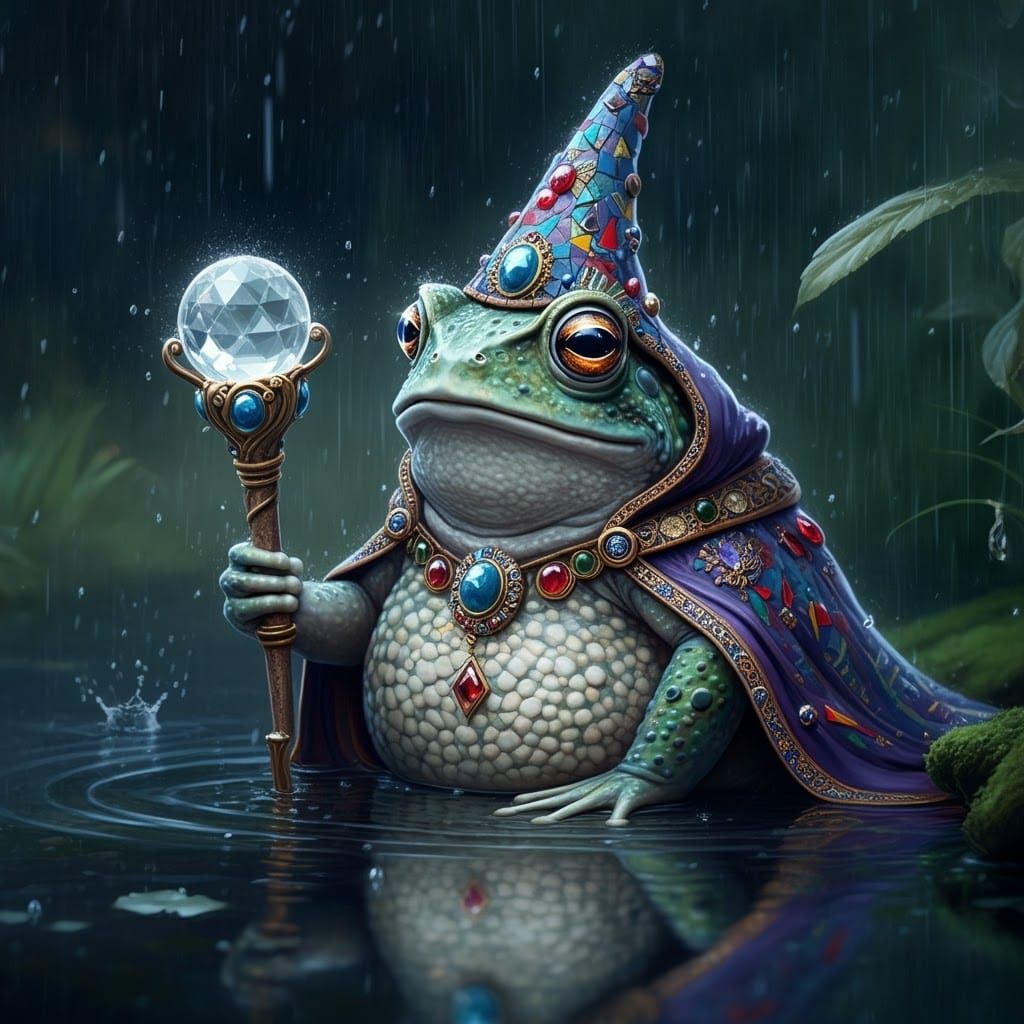 Mosaic Toad Wizard in Rainstorm