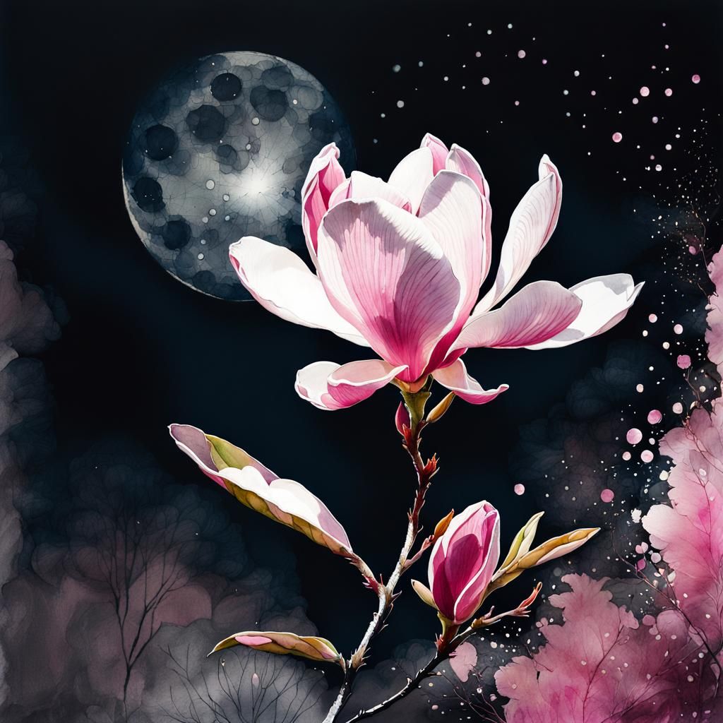 Mystical Magnolia Bloom in Silk Painting Style