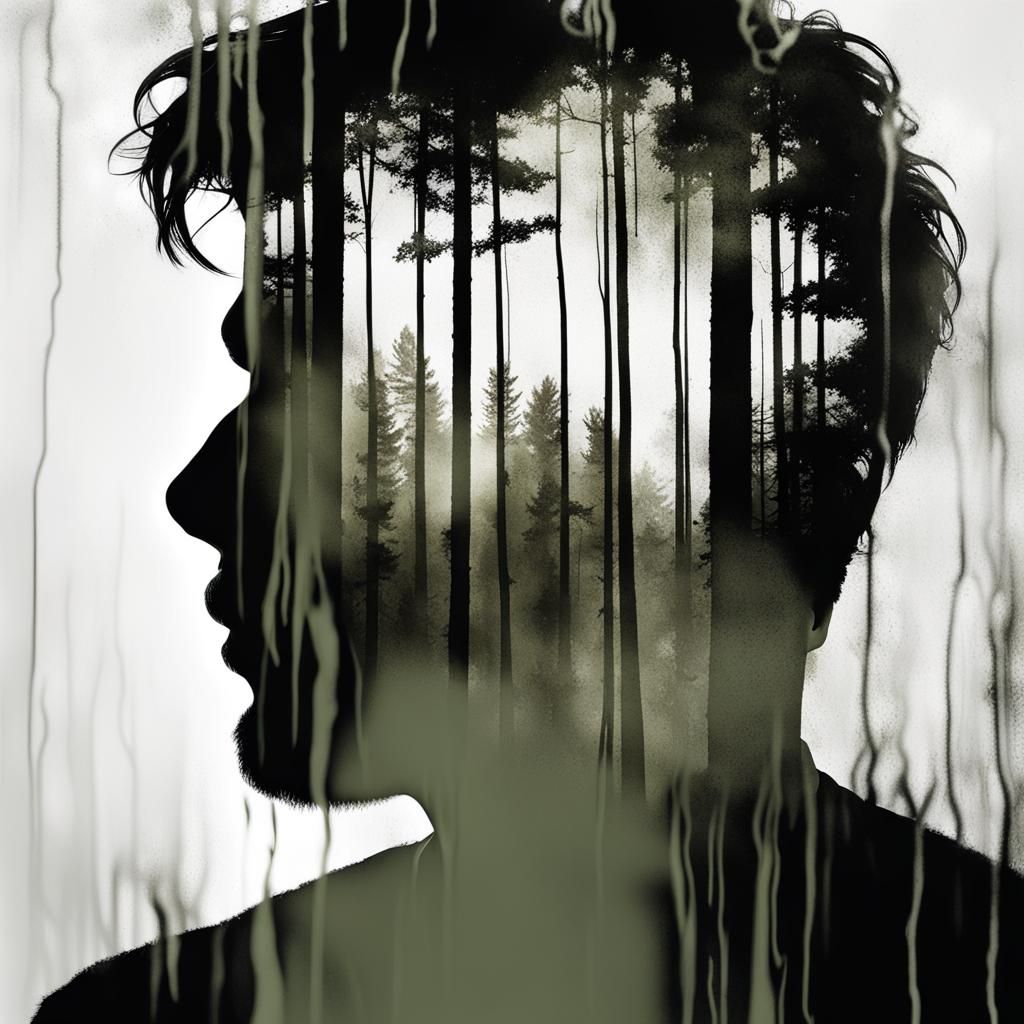 Emotional Double Exposure Portrait with Forest Overlay
