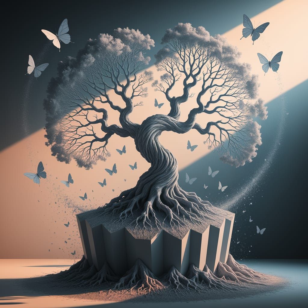 Ancient Tree Grows From Giant Pencil in Surreal Landscape