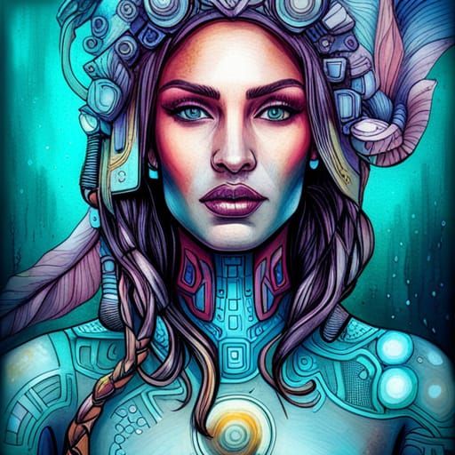 Cybernetic Atlantean Cyborg in Cyberpunk Armor