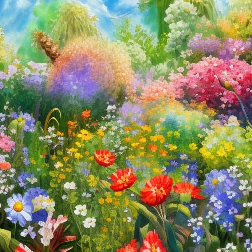 Secret Flower Garden in Gouache Style