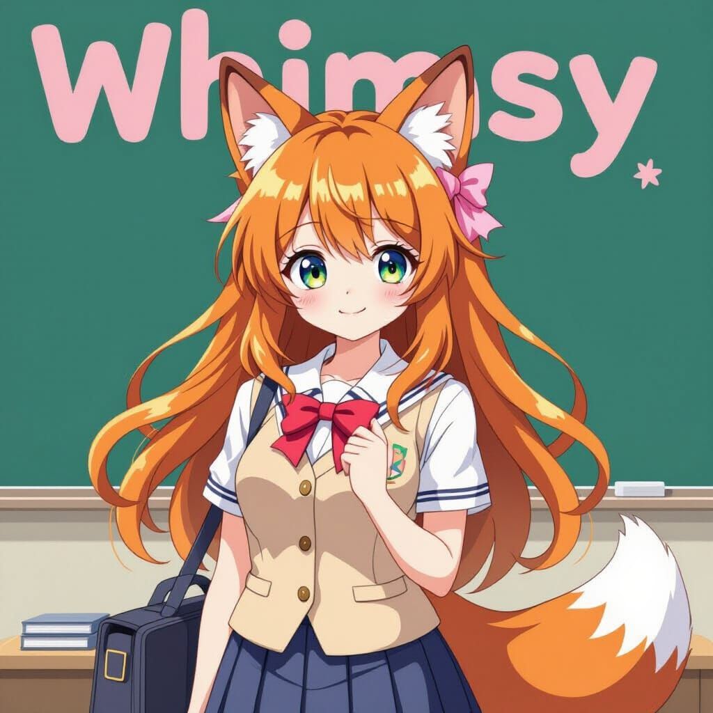 Anime Fox Girl in School Uniform: Kawaii Style