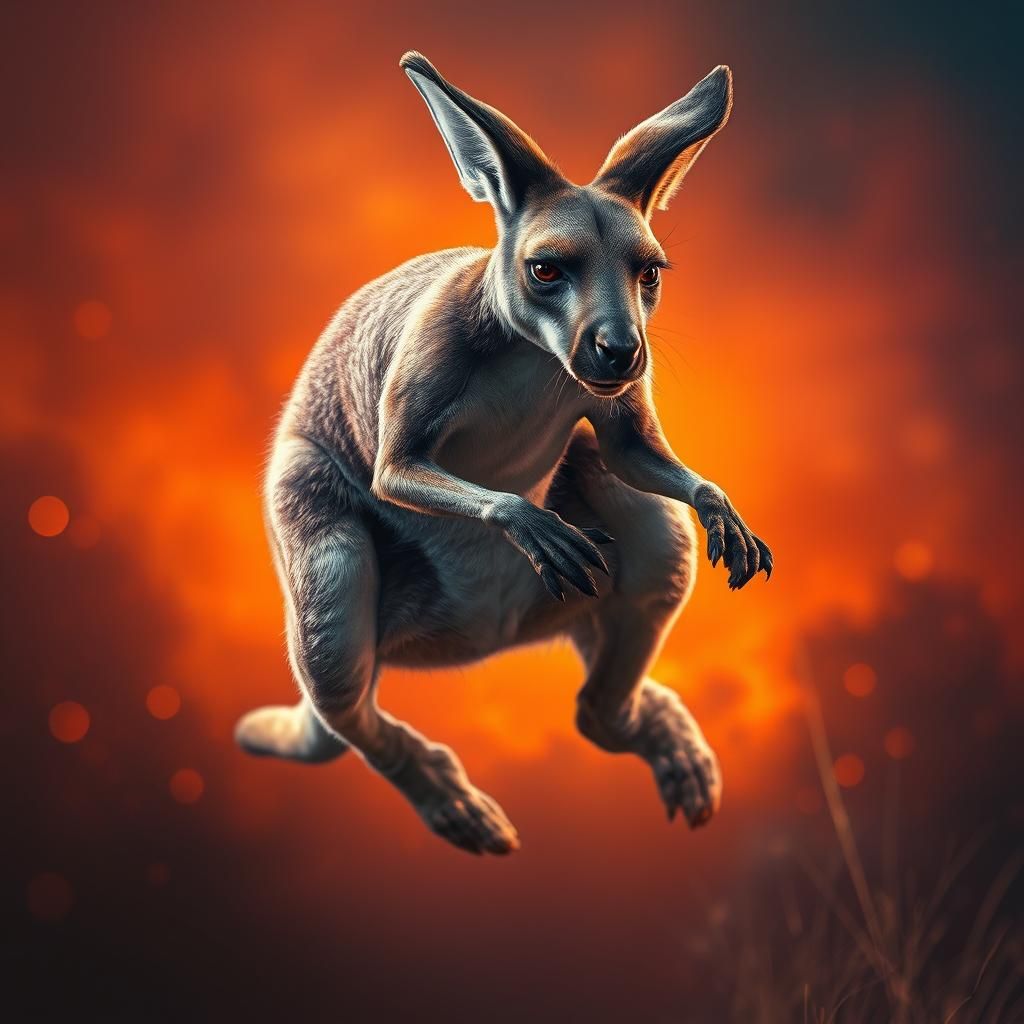 Kangaroo Mid-Jump in Hyperrealistic Splash Art