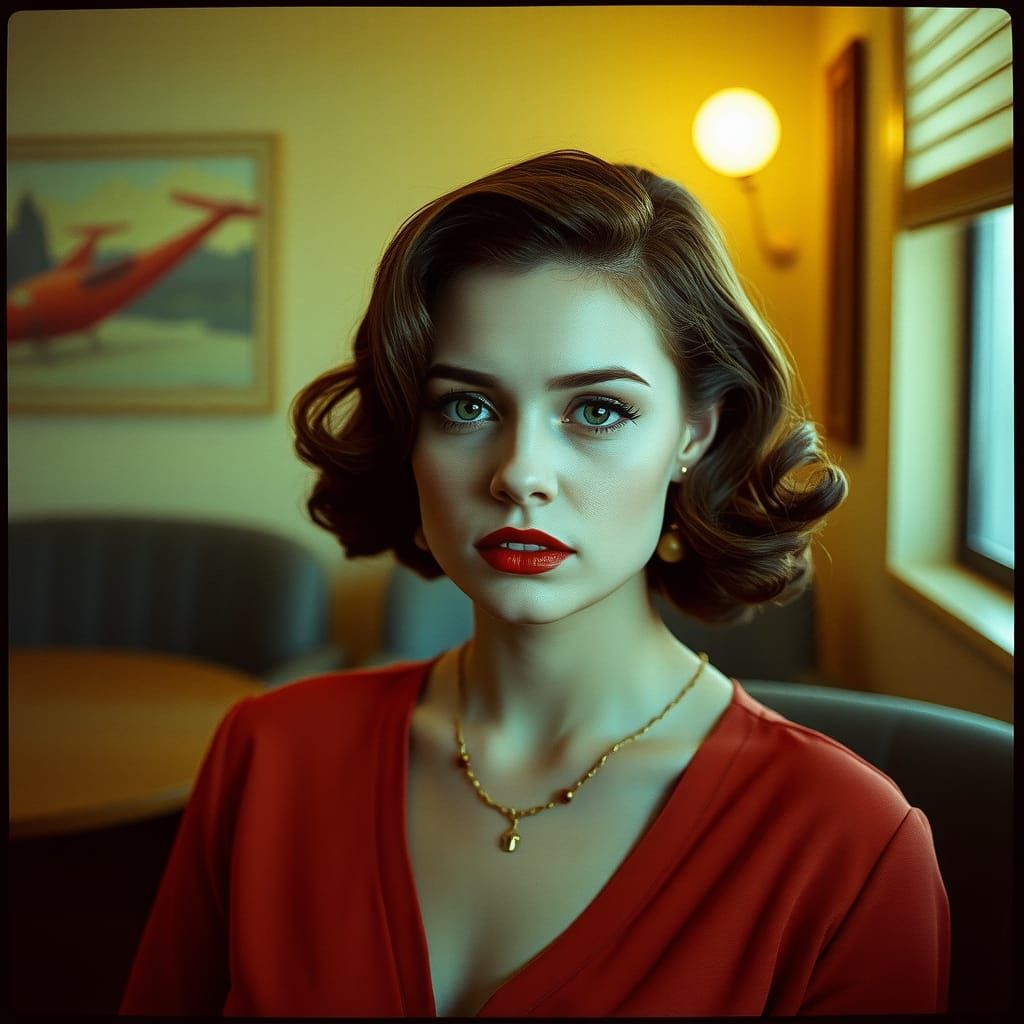 Photorealistic Portrait of Midcentury Woman in Film Style