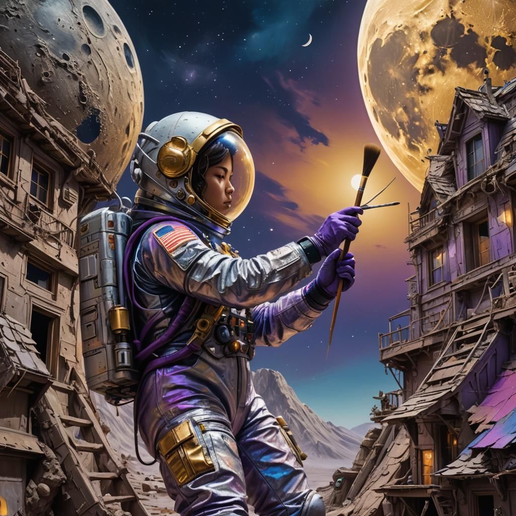 Girl Paints Lunar House: Fantasy Concept Art