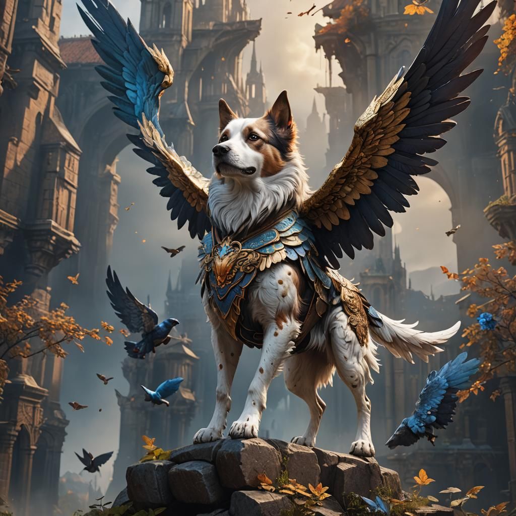 Winged Dog in Detailed Fantasy Art