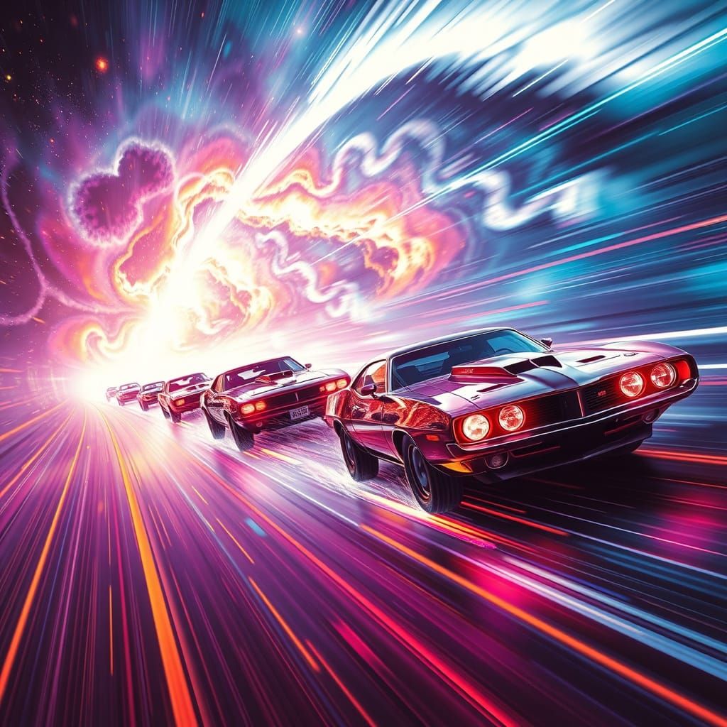 Futuristic Muscle Cars Breaking Light Speed