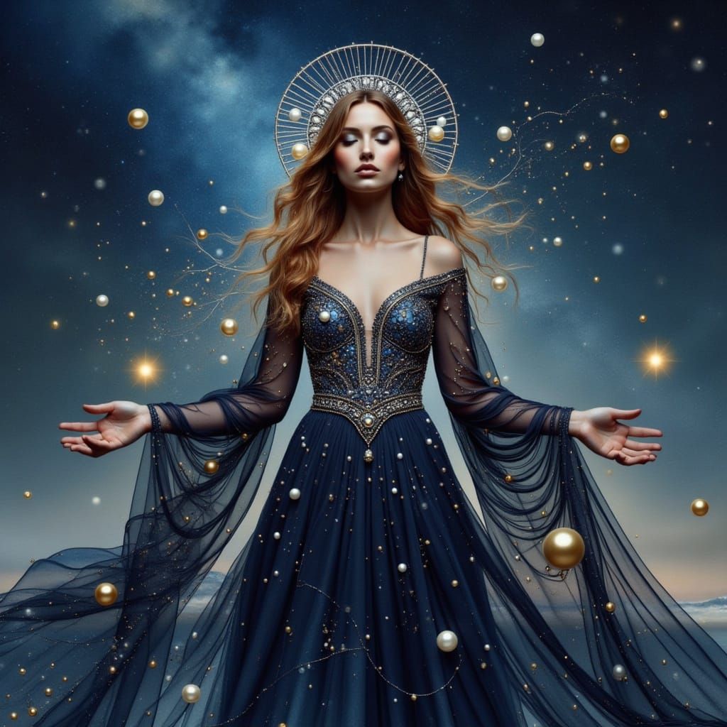 Goddess of the Starry Night in Celestial Attire