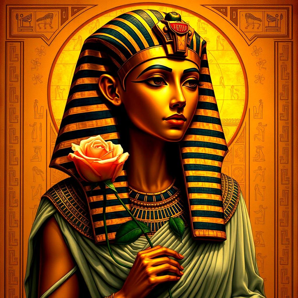 Ancient Egyptian Pharaoh Holding Roses