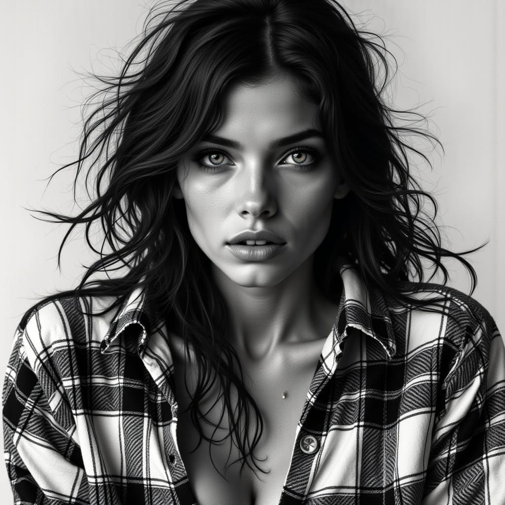 Expressive Ink Portrait of a Woman in Soft Light