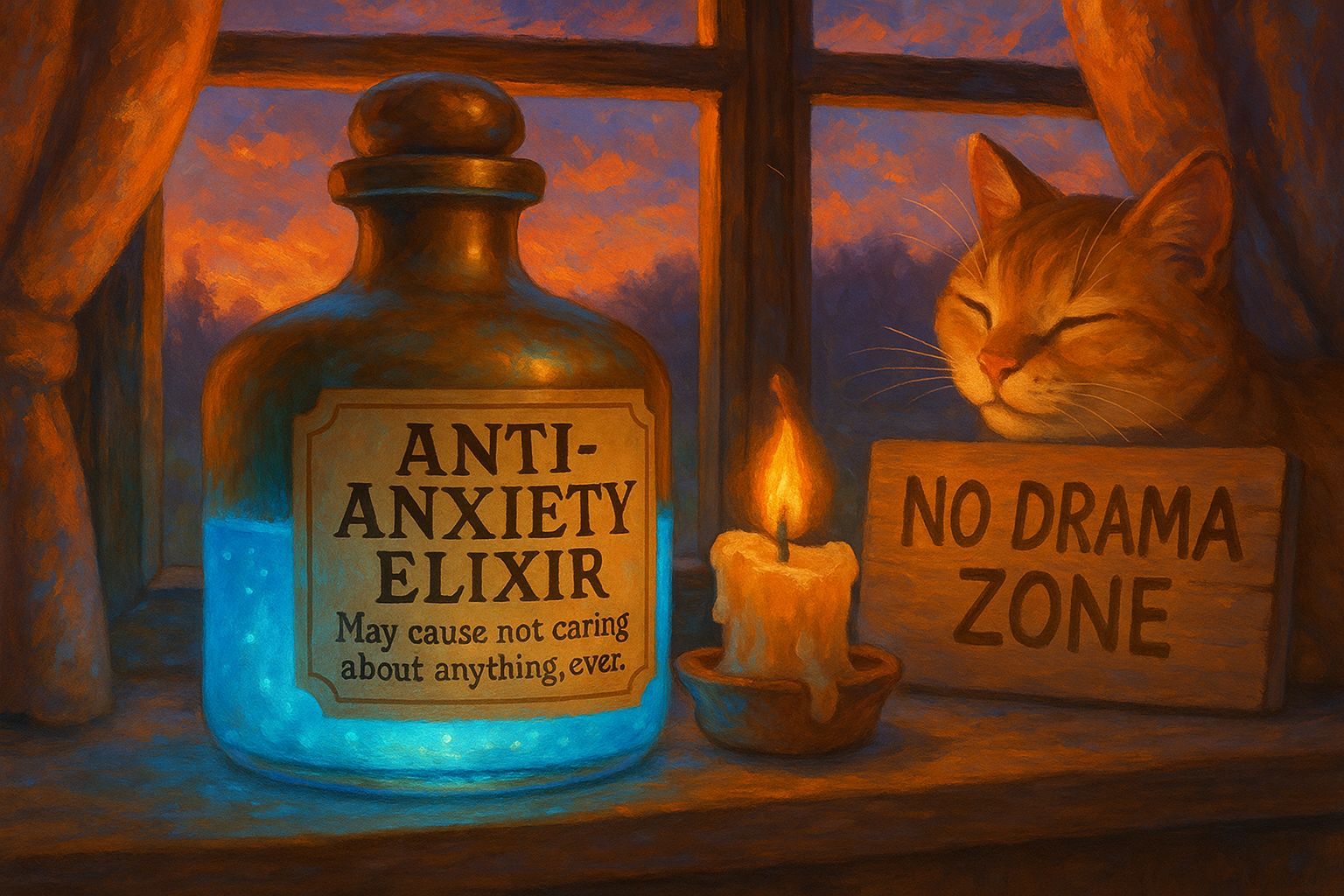 Whimsical Cottagecore Scene with Calming Potion and Purring ...