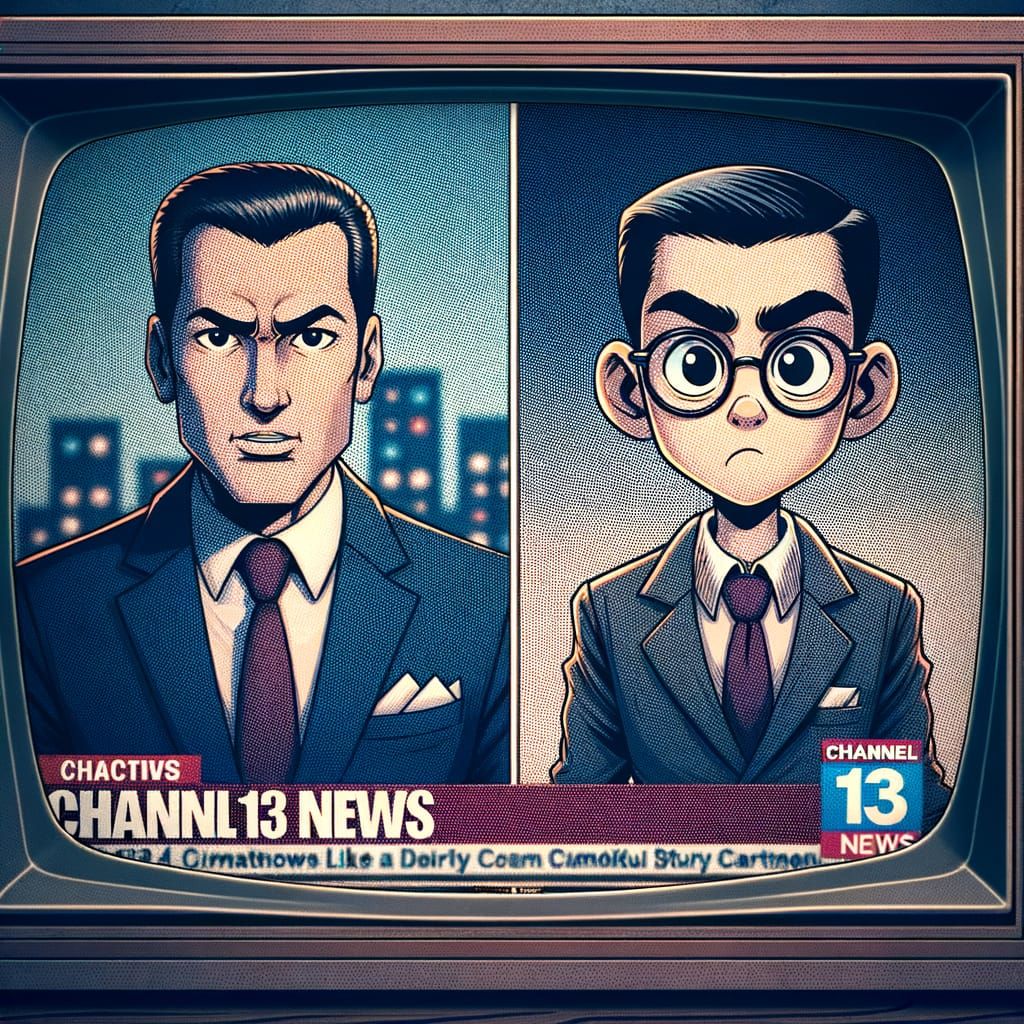 Cartoon News Broadcast in Early 20th Century Style