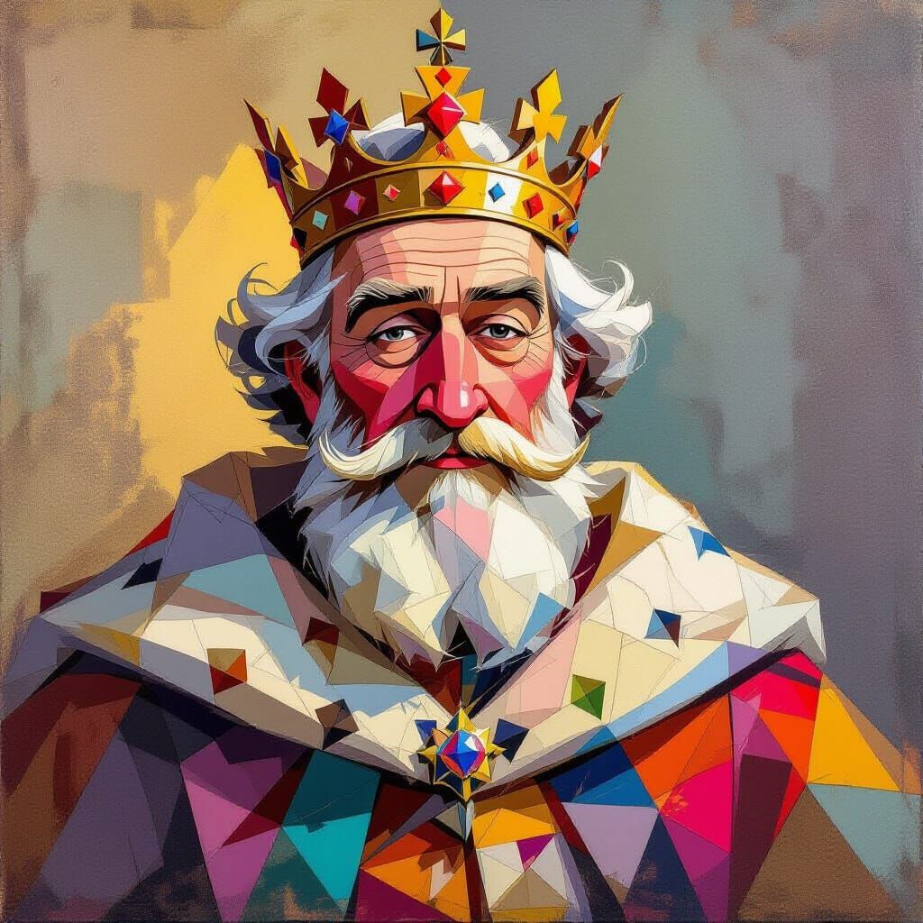 Whimsical King Portrait in Pendleton Ward & Picasso Style